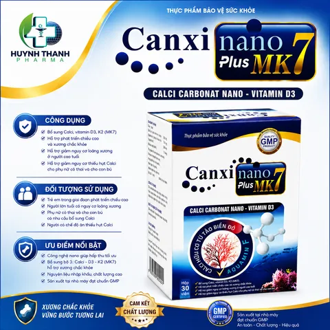 Thực Phẩm Bổ Sung Canxi Nano Plus MK7- Hộp 30 Viên Dùng Được Từ 4 Tuổi Trở Lên