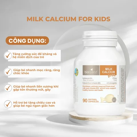 Viên uống bổ sung Canxi cho bé Bioisland Milk Calcium 90 viên của Úc nhập chính ngạch