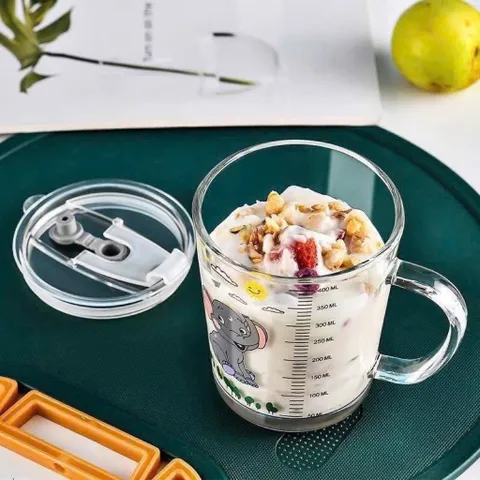 [THANH LÝ] Combo 3 Cốc Thủy Tinh Chia Vạch Kèm Ống Hút 400ml, Nắp Chống Tràn Họa Tiết Cute Cho Bé Uống Sữa, Pha Đồ Uống 813785