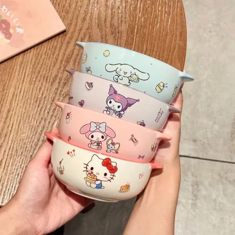 Sét Bát Ăn Kèm Thìa Đũa Hoạt Hình Sanrio (My Melody, Kuromi, Cinnamoroll) 350ml Kèm Hộp & Túi Giấy Làm Quà Tặng Cute