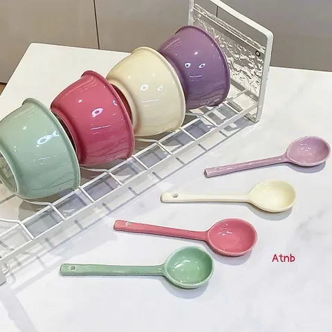 Bộ Bát Ăn Cơm Gốm Sứ Pastel Kèm Thìa Cao Cấp - Chén Sứ Decor Phong Cách Hàn Quốc Macaron Xinh Xắn 813831