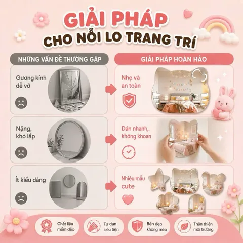 Gương Trang Trí Treo Tường Hình Thú Cưng Cute, Gương Decor Phòng Ngủ Cho Bé, Gương Soi Hình Động Vật Đáng Yêu