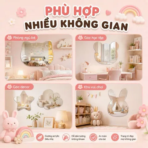 Gương Trang Trí Treo Tường Hình Thú Cưng Cute, Gương Decor Phòng Ngủ Cho Bé, Gương Soi Hình Động Vật Đáng Yêu