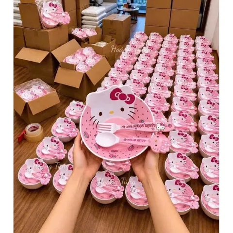 BỘ BÁT ĂN DẶM KÈM THÌA DĨA HÌNH HELLO KITTY HỒNG SIU CUTE - Tô Ăn Cơm, Đựng Salad, Ngũ Cốc Cho Bé Và Dân Văn Phòng 813841