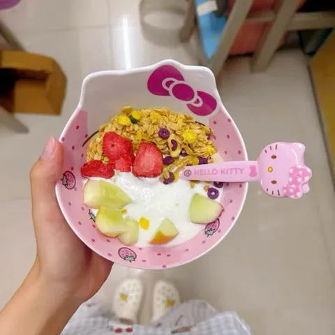 BỘ BÁT ĂN DẶM KÈM THÌA DĨA HÌNH HELLO KITTY HỒNG SIU CUTE - Tô Ăn Cơm, Đựng Salad, Ngũ Cốc Cho Bé Và Dân Văn Phòng 813841