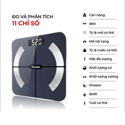 Cân Sức Khỏe Thông Minh Rapido RSB02-S, Đo 8 Chỉ Số Cơ Thể (BMI, Mỡ, Nước, Cơ, Xương...), Kết Nối App Điện Thoại