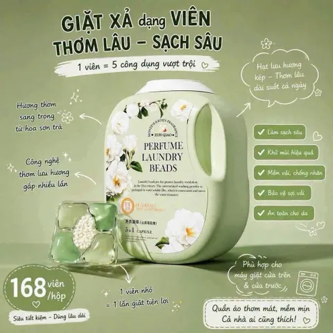 Viên Giặt Xả Cao Cấp Xun Qiao Monet Garden Hương Hoa Sơn Trà 168 Viên - Công Nghệ 5in1 Lưu Hương Lâu, Làm Sạch Sâu