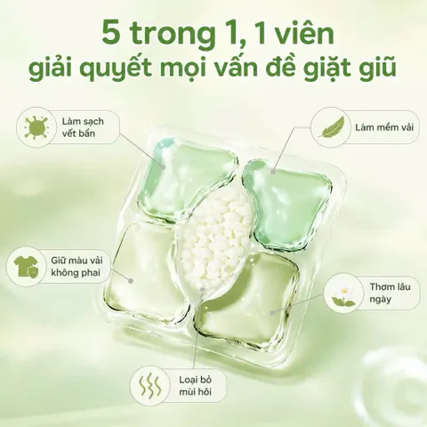 Viên Giặt Xả Cao Cấp Xun Qiao Monet Garden Hương Hoa Sơn Trà 168 Viên - Công Nghệ 5in1 Lưu Hương Lâu, Làm Sạch Sâu