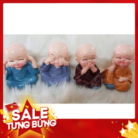 Bộ 4 Tượng Chú Tiểu Bốn Hòa Thượng Tứ Không Mini - Decor Ô Tô, Bàn Làm Việc Bằng Sứ An Lạc 813854