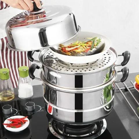 Thanh Lý Nồi hấp 3 tầng kèm 2 vỉ hấp tiện dụng móp do vận chuyển