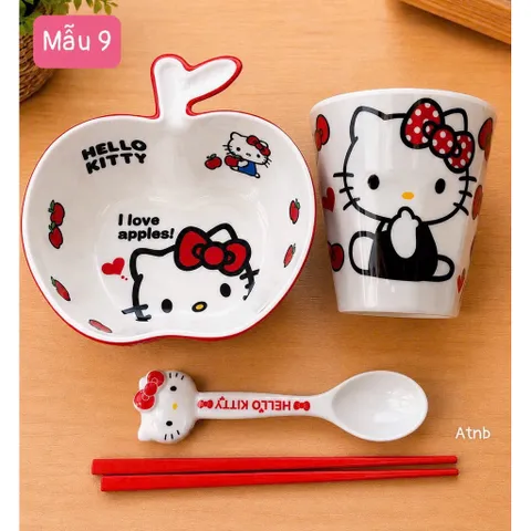 BỘ BÁT ĐŨA 4 MÓN HÌNH TRÁI TÁO SIÊU CUTE - Set Bát Ăn Dặm Hình Sanrio (Kuromi, Melody, Pompompurin, Hangyodon) Đa Năng 813883