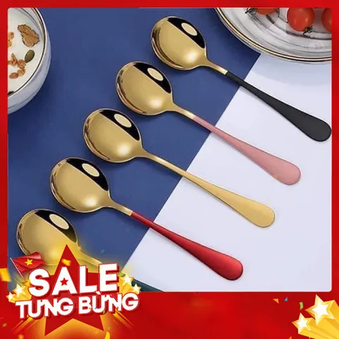 Sét 10 thìa vàng cán màu chất liệu inox siêu xịn, thiết kế tròn phù hợp với trẻ em người lớn 813901