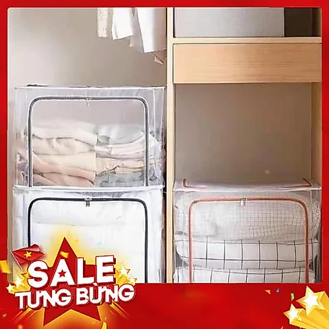 Hộp Vải Đựng Quần Áo Chăn Màn Trong Suốt 66L  Khung Thép Chịu Lực, Gọn Gàng, Chống Ẩm 813948