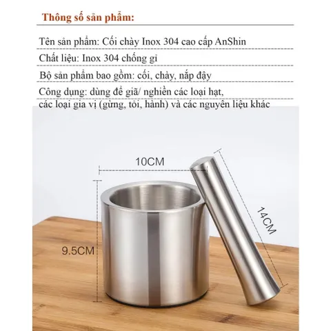 Bộ Chày Cối Inox 304 Có Nắp Đậy, Chày Cối Nguyên Khối Dã Đồ Cực Nhuyễn Mịn Tiện Lợi Cho Gia Đình 813959