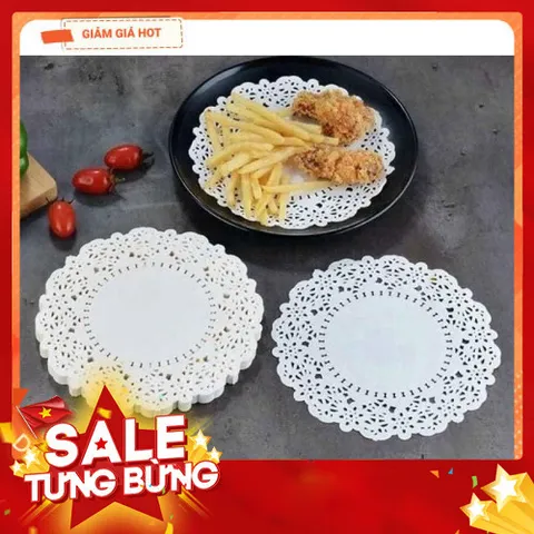 Gói 140 Giấy nến đục lỗ viền hoa văn, Giấy nến tròn lót xửng hấp, nồi chiên không dầu, hấp bánh bao size 21,5cm 813967