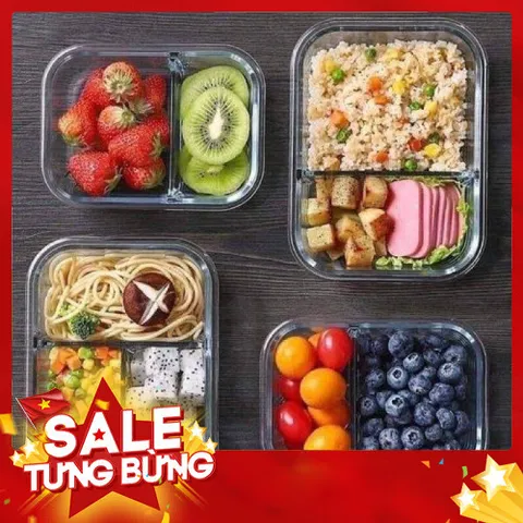 Thố Thuỷ Tinh 2 Ngăn, 3 Ngăn Tiện Dụng - Tặng Kèm Đũa, Thìa 813975