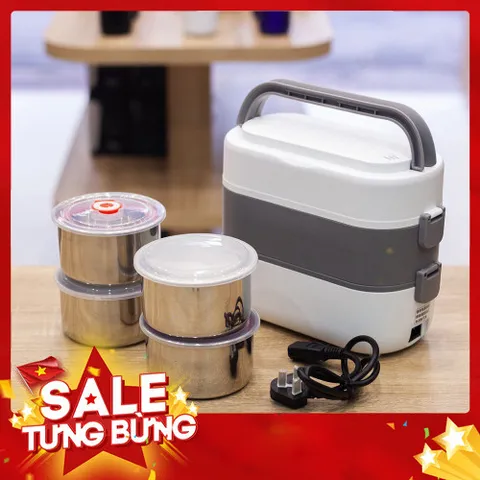 Hộp cơm cắm điện văn phòng 2 tầng 4 bát inox có chức năng giữ nhiệt 813980