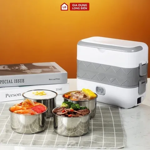 Hộp cơm cắm điện văn phòng 2 tầng 4 bát inox có chức năng giữ nhiệt 813980