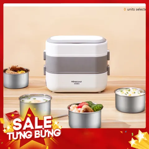 Hộp cơm cắm điện văn phòng 2 tầng 4 bát inox có chức năng giữ nhiệt 813980