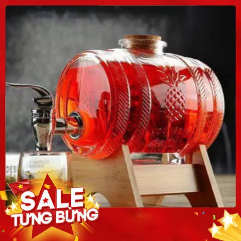 Bình Đựng Rượu Thuỷ Tinh kèm vòi và Giá Đỡ Gỗ dung tích 1 lít 813998