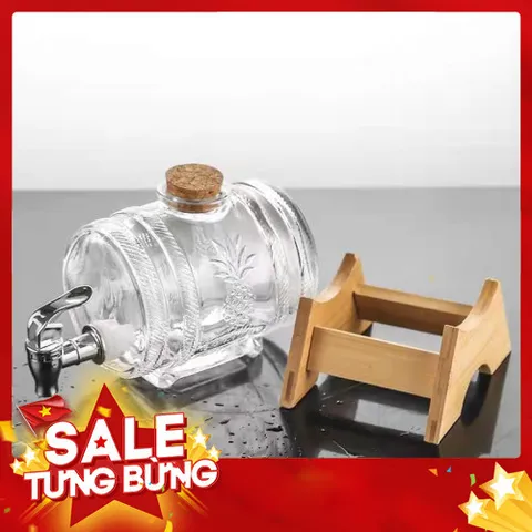 Bình Đựng Rượu Thuỷ Tinh kèm vòi và Giá Đỡ Gỗ dung tích 1 lít 813998