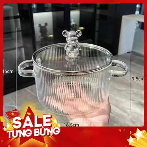 Nồi thủy tinh cao cấp chịu nhiệt độ cao với núm gấu Bear 1700ml 814035