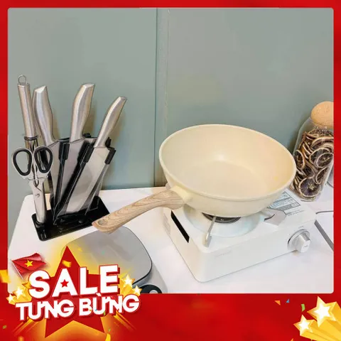 Chảo Chống Dính Vân Đá Màu Kem 24cm - Dùng Cho Bếp Từ, Tiện Lợi Cho Mọi Món Xào 814068