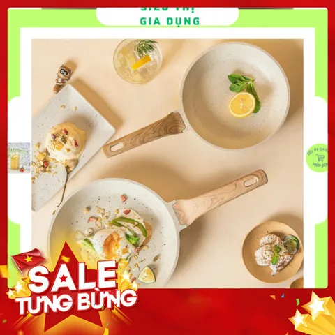Chảo Chống Dính Vân Đá Màu Kem 24cm - Dùng Cho Bếp Từ, Tiện Lợi Cho Mọi Món Xào 814068