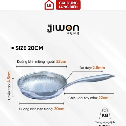 Chảo Inox Nguyên Khối 5 Lớp Jiwon - Chống Dính Vân Tổ Ong, Siêu Bền, Dùng Cho Mọi Loại Bếp 814120