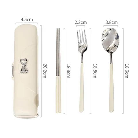 Bộ Thìa Dĩa Đũa Inox Cá Nhân Văn Phòng Học Sinh Cao Cấp Kèm Hộp Đựng Gắn Nơ Gương Sang Chảnh, Tiện Lợi Mang Đi Làm 814129