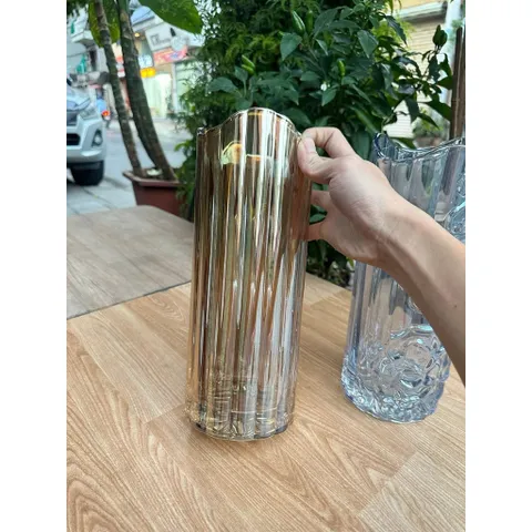 Bình Hoa Thủy Tinh Trụ Tròn Sọc Khía Lượn Sóng Cao Cấp Lọ Cắm Hoa Decor Trang Trí Phòng Khách Hiện Đại Cao 30cm 814195
