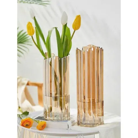 Bình Hoa Thủy Tinh Trụ Tròn Sọc Khía Lượn Sóng Cao Cấp Lọ Cắm Hoa Decor Trang Trí Phòng Khách Hiện Đại Cao 30cm 814195