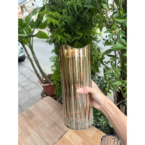 Bình Hoa Thủy Tinh Trụ Tròn Sọc Khía Lượn Sóng Cao Cấp Lọ Cắm Hoa Decor Trang Trí Phòng Khách Hiện Đại Cao 30cm 814195
