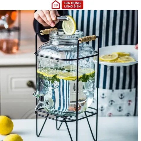 Bình Đựng Nước Thủy Tinh 4L Có Vòi Vặn - Tặng Kèm Giá Đỡ Tiện Lợi 814208