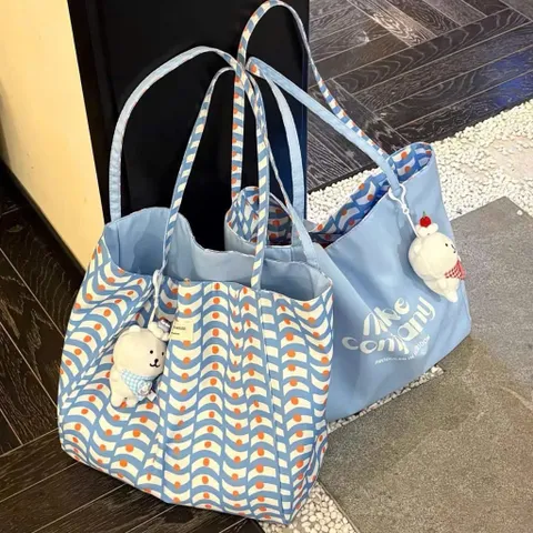 Túi Tote Vải Canvas 2 Mặt Đeo Vai Nojo Company Cao Cấp - Túi Xách Nữ Cỡ Lớn Đi Học Đi Chơi Hoạt Tiết Sóng Gợn Cá Tính 814232