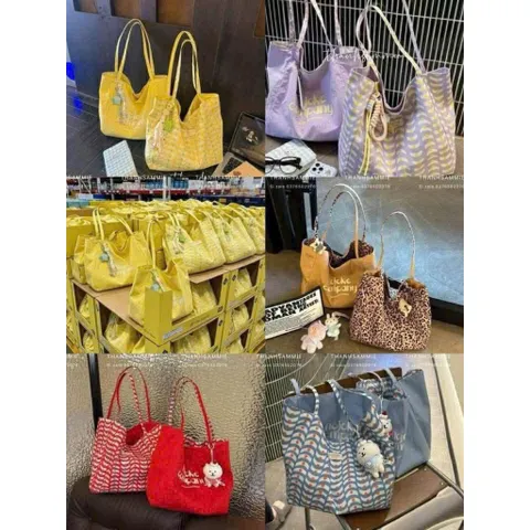 Túi Tote Vải Canvas 2 Mặt Đeo Vai Nojo Company Cao Cấp - Túi Xách Nữ Cỡ Lớn Đi Học Đi Chơi Hoạt Tiết Sóng Gợn Cá Tính 814232