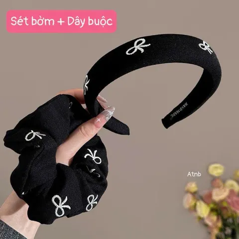 Set Bờm + Dây Buộc Tóc Đính Nơ - Phụ Kiện Tóc Xinh Xắn, Thời Trang 814241
