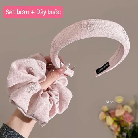 Set Bờm + Dây Buộc Tóc Đính Nơ - Phụ Kiện Tóc Xinh Xắn, Thời Trang 814241