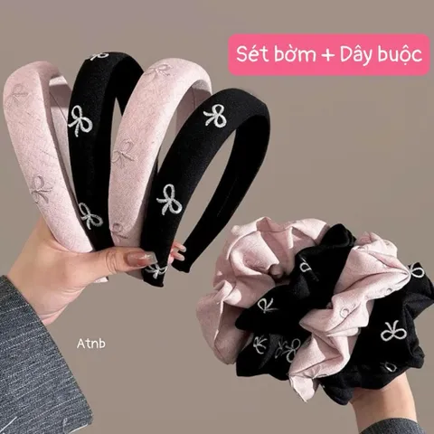 Set Bờm + Dây Buộc Tóc Đính Nơ - Phụ Kiện Tóc Xinh Xắn, Thời Trang 814241