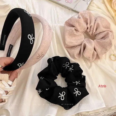 Set Bờm + Dây Buộc Tóc Đính Nơ - Phụ Kiện Tóc Xinh Xắn, Thời Trang 814241