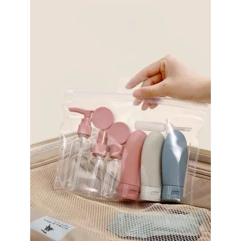 Bộ Chiết Mỹ Phẩm Du Lịch Silicon Cao Cấp - Sét Chai Lọ Chiết Dầu Gội Sữa Tắm Lotion Tiện Lợi Kháng Khuẩn Có Túi Zip 814245