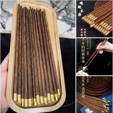 Set 10 Đôi Đũa Gỗ Jinfu Cao Cấp - Đũa Cánh Gà Mạ Vàng Sang Trọng 814250