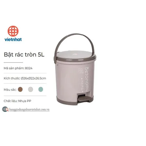 Thùng Rác Đạp Chân Dáng Tròn 10L Hokori Việt Nhật 8066 - Thùng Đựng Rác Nhựa Có Nắp Đậy Kín Khử Mùi Phòng Khách 814251