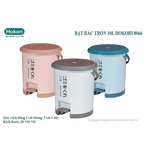 Thùng Rác Đạp Chân Dáng Tròn 10L Hokori Việt Nhật 8066 - Thùng Đựng Rác Nhựa Có Nắp Đậy Kín Khử Mùi Phòng Khách 814251