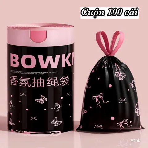 Cuộn 100 Túi Rác Đen Dây Rút Tự Động In Họa Tiết Nơ Sang Trọng, Túi Đựng Rác Gia Đình Siêu Dai Chống Rò Rỉ 814253