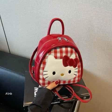 Balo Mini Hello Kitty Dễ Thương Túi Đeo Chéo 2 Trong 1 Da Bóng Cao Cấp Họa Tiết Caro Đỏ Trắng Phong Cách Hàn Quốc 814257