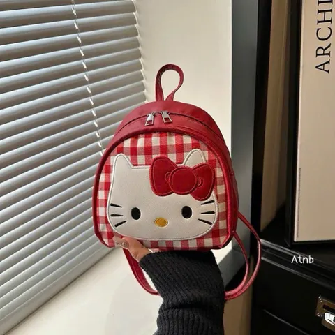 Balo Mini Hello Kitty Dễ Thương Túi Đeo Chéo 2 Trong 1 Da Bóng Cao Cấp Họa Tiết Caro Đỏ Trắng Phong Cách Hàn Quốc 814257