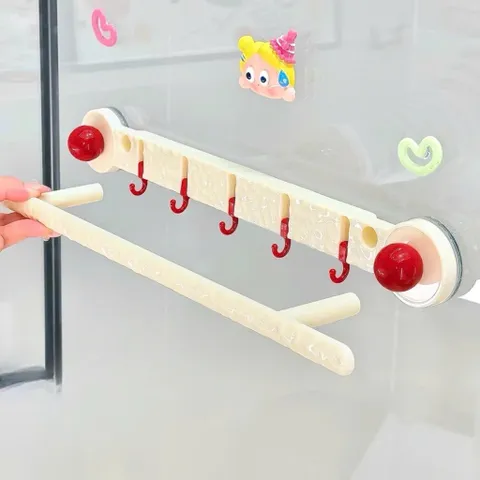 Giá Treo Khăn Nhà Tắm Hút Chân Không 42cm Kèm 6 Móc Treo Chữ U – Kệ Treo Khăn Dán Tường Không Khoa 814262