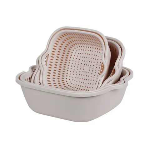 Bộ 6 Rổ Nhựa Kèm Chậu 2 Lớp Hình Vuông Cao Cấp - Combo Rổ Ráo Nước Và Chậu Rửa Rau Củ Quả Tiện Lợi Cho Nhà Bếp 814277