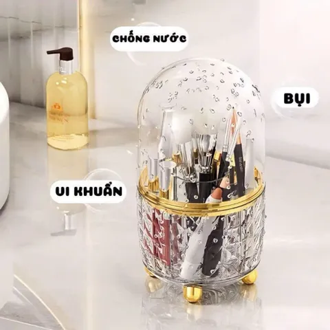 Ống Đựng Cọ Trang Điểm Xoay 360 Độ Có Nắp Đậy - Hộp Đựng Cọ Mỹ Phẩm Chống Bụi Decor Bàn Trang Điểm Sang Trọng 814282